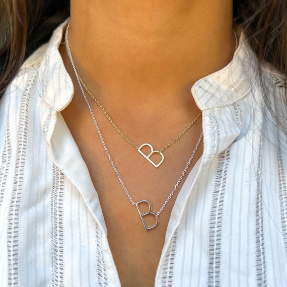 Diamond Initial Letter Pendant Necklace Rose Gold B | LATELITA | Wolf &  Badger