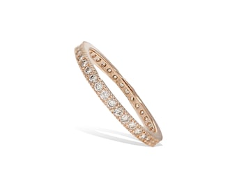 Rose Gold Eternity Band, Thin Rose Wedding Ring, Stacking Micro Pave Cz Eternity Ring, Bridal Fashion Simple Ring, Wedding Band, Engagement