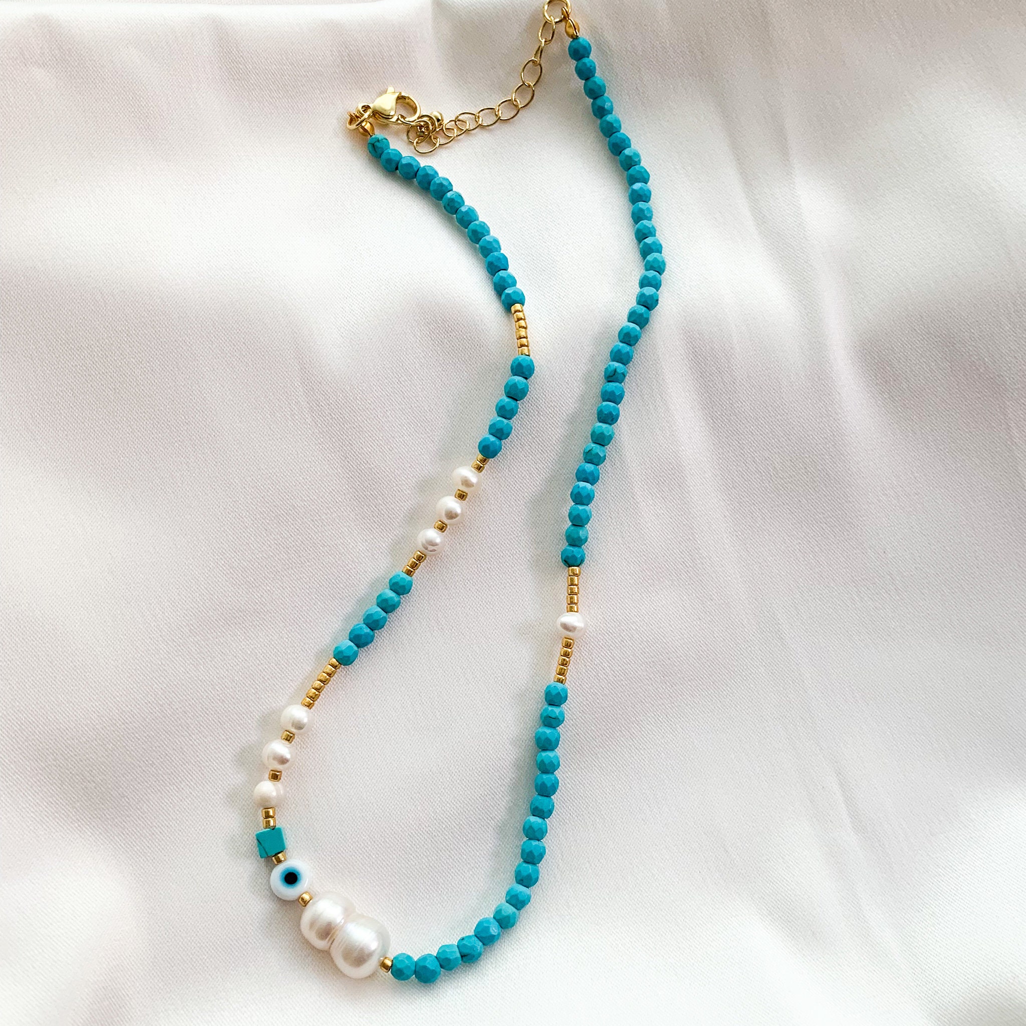 Turquoise Beaded Necklace Beaded Choker Necklace Pearl - Etsy