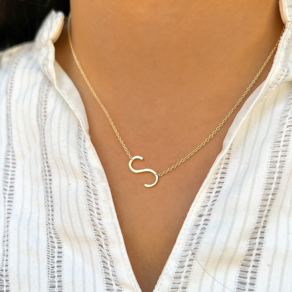 Sideways Letter necklace, initial necklace, letter S necklace, initial  jewelry, letter graduation personalized jewelry, wedding bridesmaid