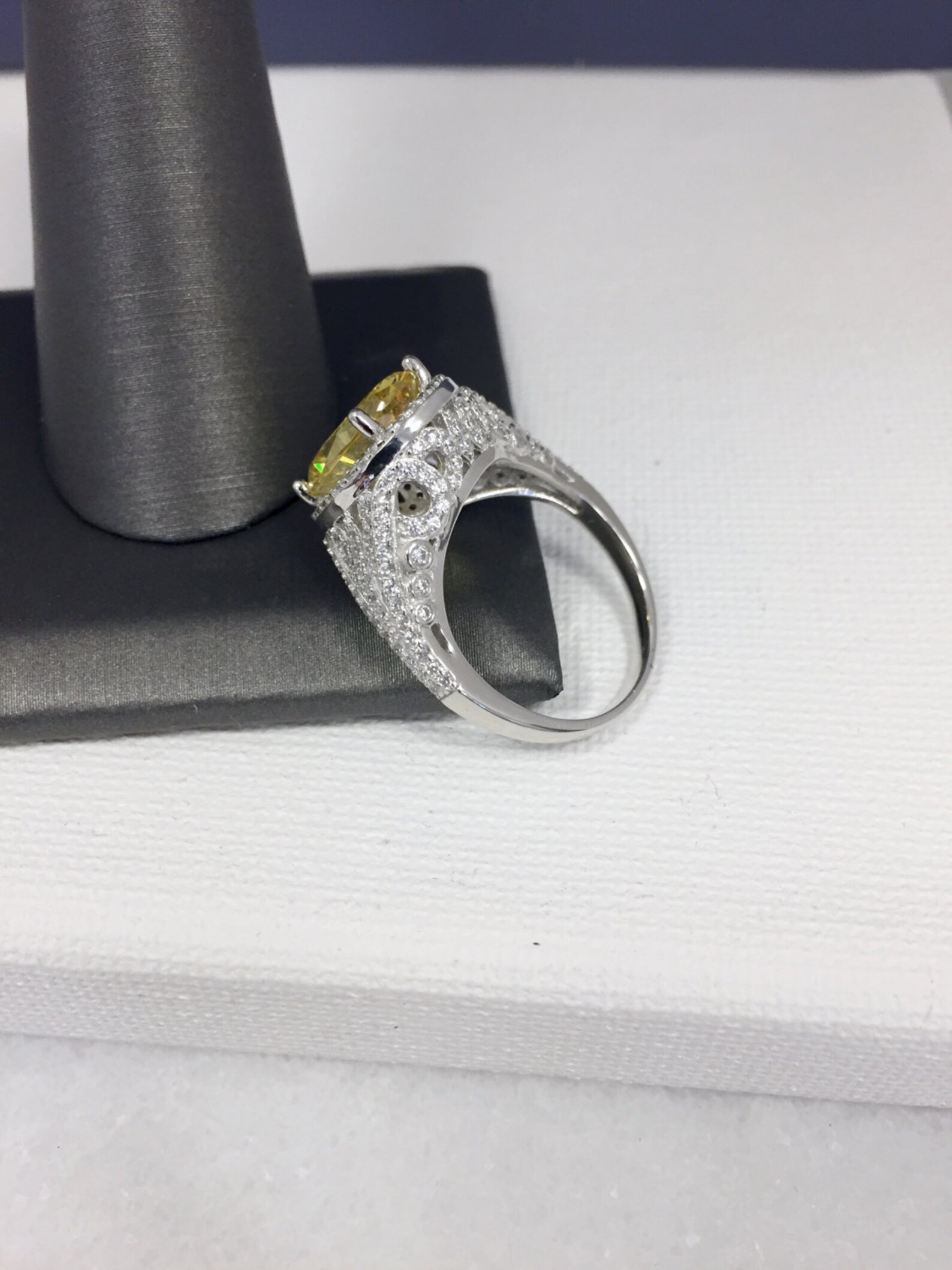 4ctw Oval Halo Ring Yellow Diamond Cz Engagement Ring Halo Etsy