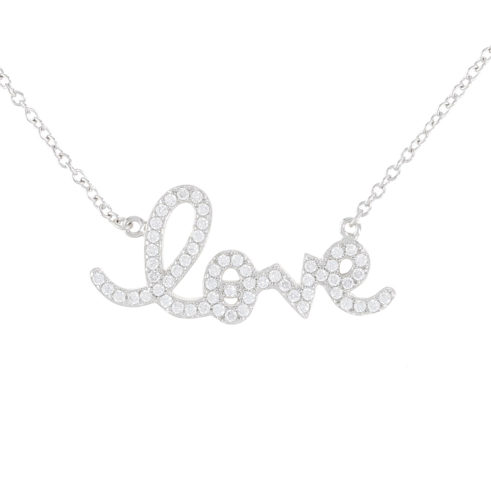 Love Script Necklace Cz Diamond Wedding Necklace Love Etsy