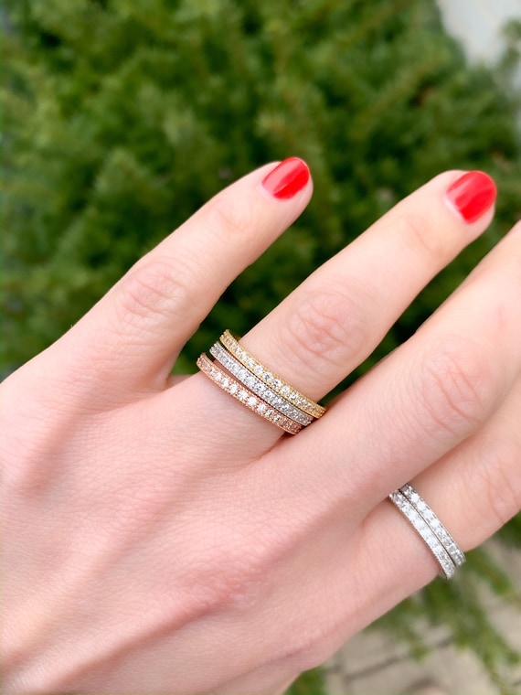 Rose Gold Plated Sterling Silver CZ Crystal Half Eternity Ring - Sizes I To U, Gift Ready
