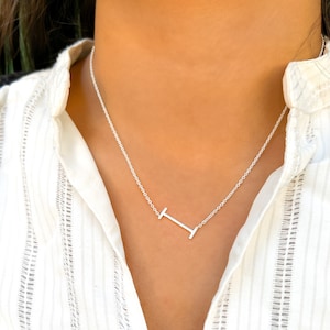 Letter I Initial Necklace, Sideways Letter Necklace, Name Bridesmaid gift, Monogram Personalized Necklace, Initial Jewelry, Letter Gift