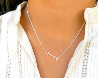 Dainty Sideways Letter I Necklace, Sterling Silver Initial Necklace