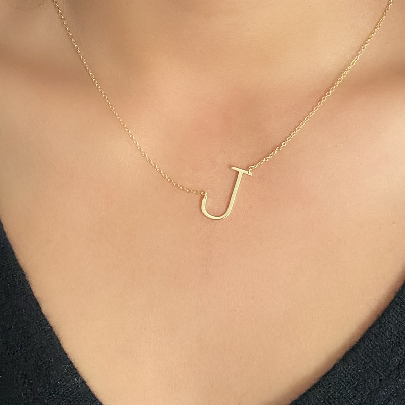 Initial Necklace Sideways Initial Necklace J Necklace Etsy