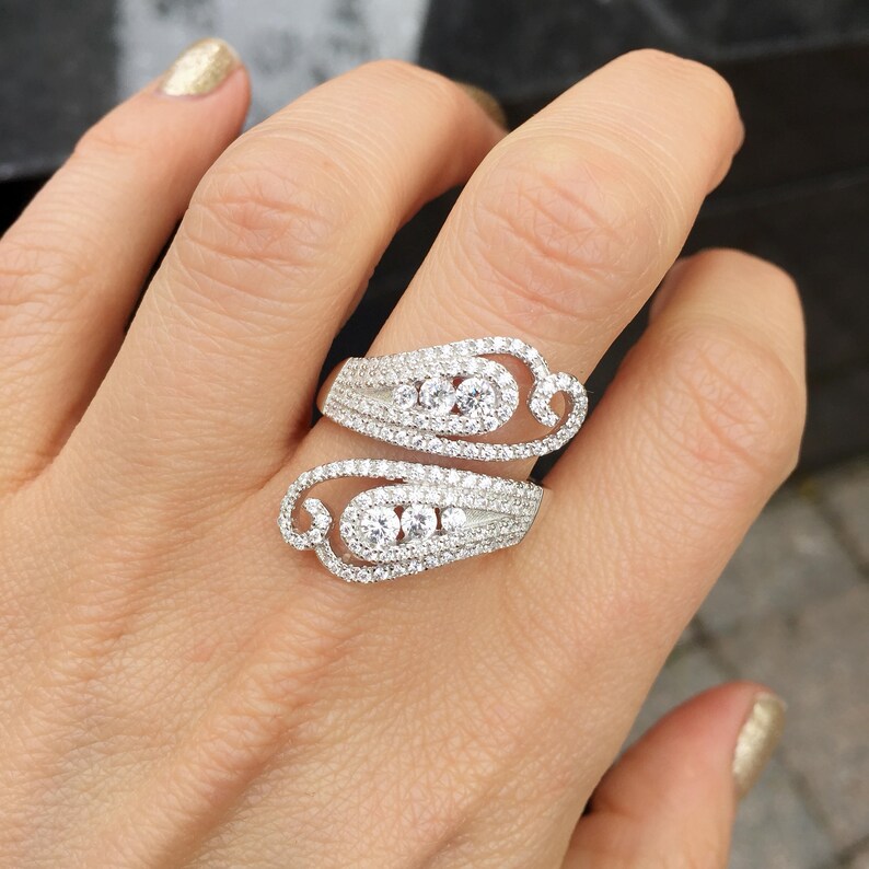 Diamond Wrap Ring Cz Statement Ring Pave Cocktail Ring Etsy