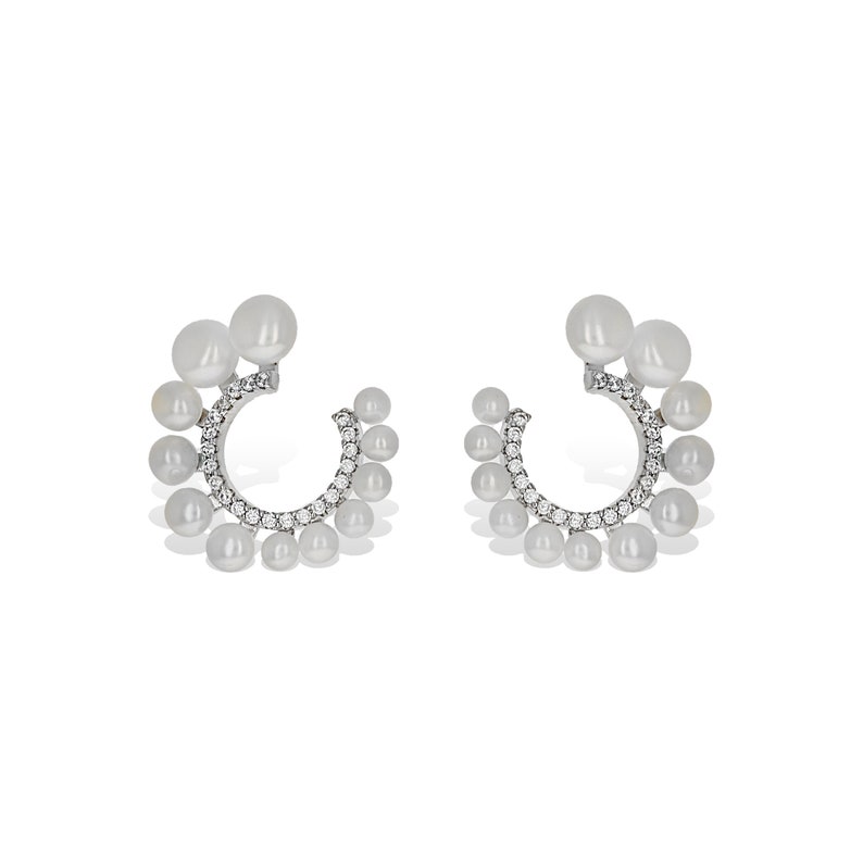 Pearl Wedding Earrings White Pearl Statement Earrings Gift Silver CZ Elegant Earrings Pearl Bridal Earrings Wedding Pearl Drop Earrings