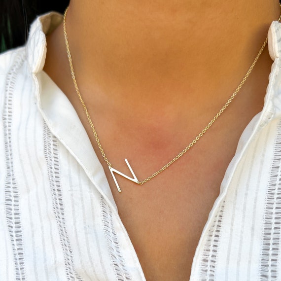 Initial Necklace Sideways Letter N 