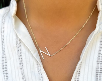 Initial Necklace Sideways Letter N 