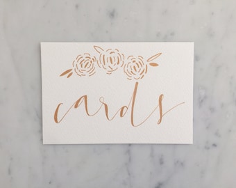 Custom 6 x 4 inch Hand Drawn Metallic Rose Gold Lettering Sign / GARDEN LOVE / Cards Sign / Calligraphy/ Party Wedding Birthday Bridal /