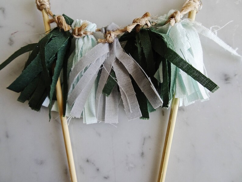 Mini Tassel Cake Topper / Custom / Olive Green Grey Mint / Made-To-Order/ Hand Made Mini Tassels / Birthday Party / Bamboo Sticks / Cotton image 4