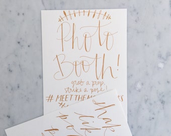 Custom A4 Hand Drawn Rose Gold Lettering Sign / Photobooth / Photo Booth Sign / Calligraphy / Hashtag / Party Event Wedding Birthday Hens/