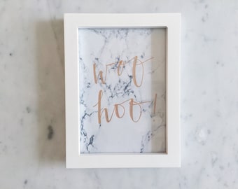 Custom Ink Calligraphy Home Decor / Includes Frame / Marble Print Paper / Modern Calligraphy / Woohoo / Writing / Party / Home / Minimal