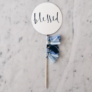 Cake Topper / Modern Calligraphy / Custom Hand Lettered/ Blue Silver / Made-To-Order/ Hand Made Mini Tassels / Birthday / Name Baby Boy