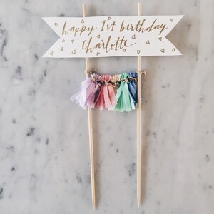 Cake Topper / Gold Modern Calligraphy / Custom Hand Lettered/ Unicorn Pastel Rainbow / Made-To-Order/ Hand Made Tassels / Party / Birthday