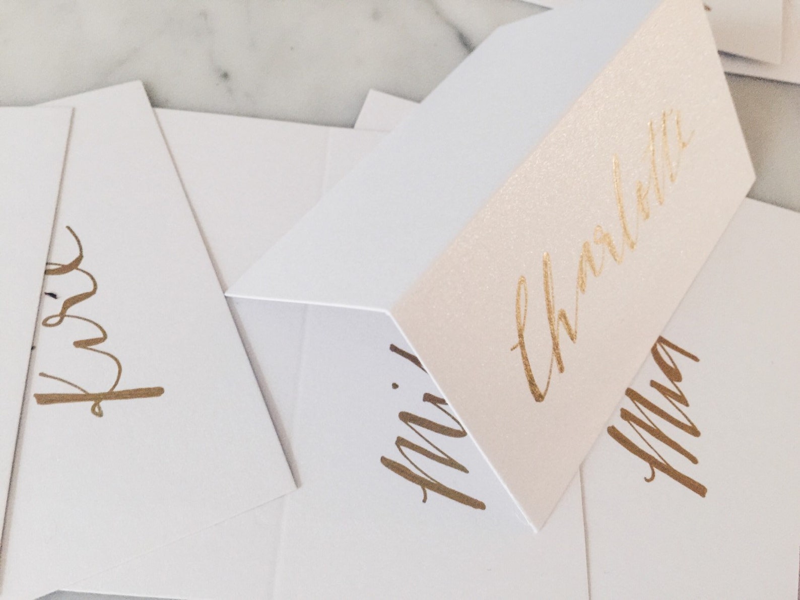 Custom Hand Drawn Metallic Gold Lettering Sign / Name Cards Tags ...