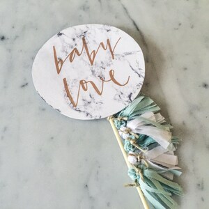 Cake Topper / Marble Print / Modern Calligraphy / Custom Hand Lettered / Mint White / Mini Tassels Balloon / Birthday / Love Baby image 5