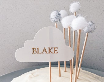 Pom Pom Cake Topper /  Birthday / White / Made-To-Order/ Hand Made / Party / Clouds / Minimal / Silver / Holographic / Bridal / Wedding /