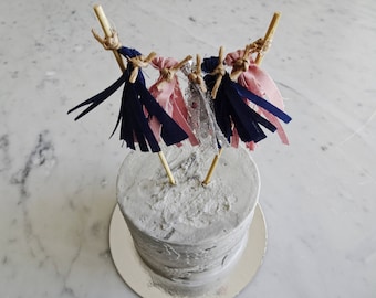 Mini Tassel Cake Topper / Custom / Navy Blush Pink Silver / Made-To-Order/ Hand Made Mini Tassels / Birthday Party / Bamboo Sticks / Cotton