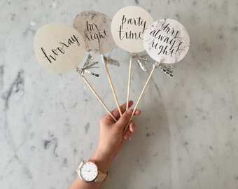 Photobooth Prop (ONE only) / Modern Calligraphy / Custom Hand Lettered / Silver / Mini Tassels Balloon / Birthday Wedding Baby Shower GIF