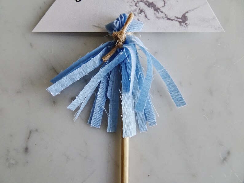 Mini Cake Topper / Modern Calligraphy / Custom Hand Lettered/ Marble Name Blue / Made-To-Order/ Hand Made Mini Tassels / image 4