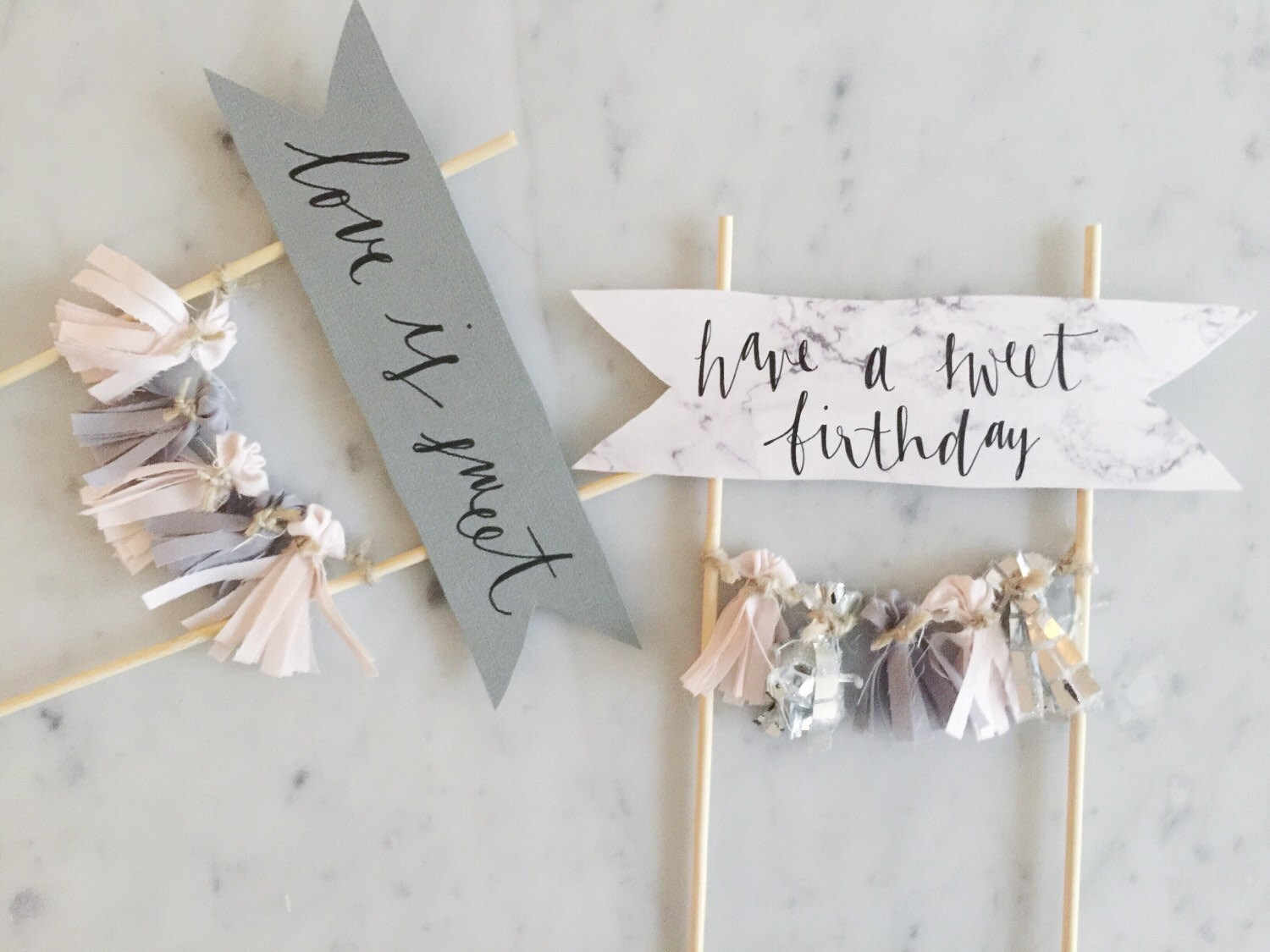 Mini Tassel Cake Topper / Custom / Olive Green Grey Mint / Made-To-Order/  Hand Made Mini Tassels / Birthday Party / Bamboo Sticks / Cotton