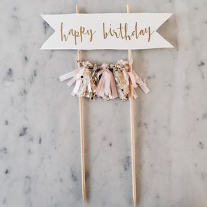 Cake Topper / Gold Calligraphy / Custom Hand Lettered/ Blush Pink Gold/ Made-To-Order/ Hand Made Mini Tassels / Happy Birthday / Birthdays /