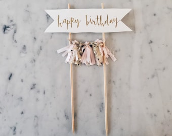 Cake Topper / Gold Calligraphy / Custom Hand Lettered/ Blush Pink Gold/ Made-To-Order/ Hand Made Mini Tassels / Happy Birthday / Birthdays /