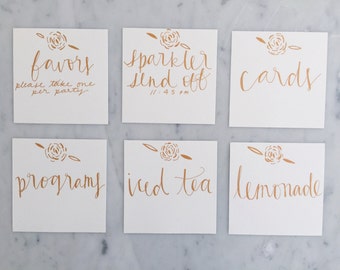 Custom Square 12cm x 12cm Hand Drawn Rose Gold Lettering Sign / GARDEN LOVE/ Event Signs / Calligraphy / Party Wedding Birthday Hens /