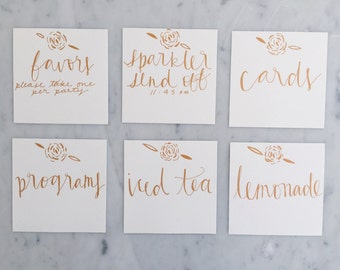 Custom Square 12cm x 12cm Hand Drawn Rose Gold Lettering Sign / GARDEN LOVE/ Event Signs / Calligraphy / Party Wedding Birthday Hens /