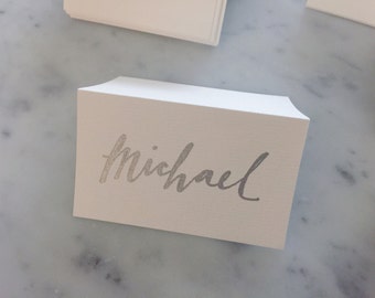 Custom Hand Drawn Metallic Silver Lettering Sign / Name Cards Tags / Place Card / Calligraphy/ Party Event Wedding Birthday Outdoor Hens/