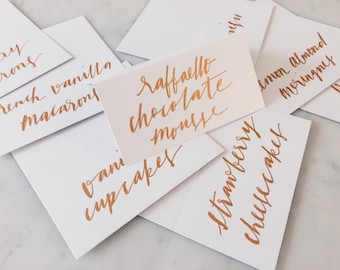 Custom Hand Drawn Metallic Rose Gold Copper Lettering Sign / Dessert Name Cards Tags / Calligraphy/ Party Event Wedding Birthday Outdoor Hen