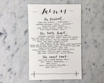 Custom A5 Hand Drawn Black Lettering Sign / White Card / Menu Signs / Modern Calligraphy / Party Wedding Birthday Hens/