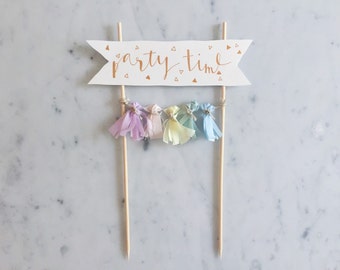 Cake Topper / Rose Gold Modern Calligraphy / Custom Hand Lettered/ Unicorn Pastel Rainbow / Made-To-Order/ Hand Made Mini Tassels / Party /