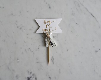 Mini Cake Topper / Gold Modern Calligraphy / Custom Hand Lettered/ Baby Reveal Boy Or Girl Gender / Made-To-Order/ Hand Made Mini Tassels /