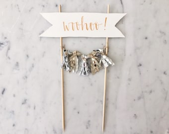 Cake Topper / Rose Gold Modern Calligraphy / Custom Hand Lettered/ Gold Silver / Made-To-Order/ Hand Made Mini Tassels /