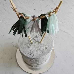 Mini Tassel Cake Topper / Custom / Olive Green Grey Mint / Made-To-Order/ Hand Made Mini Tassels / Birthday Party / Bamboo Sticks / Cotton image 1