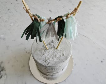 Mini Tassel Cake Topper / Custom / Olive Green Grey Mint / Made-To-Order/ Hand Made Mini Tassels / Birthday Party / Bamboo Sticks / Cotton