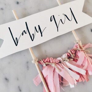 Cake Topper / Modern Calligraphy / Custom / Pink Baby Girl / Gender Reveal Cake / Made-To-Order/ Hand Made Mini Tassels / Party / Birthdays image 2