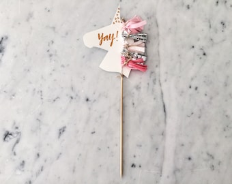 Unicorn Cake Topper / Rose Gold Modern Calligraphy / Custom Hand Lettered / Silver Blush Pink / Mini Tassels / Unicorn Mane Pastels /