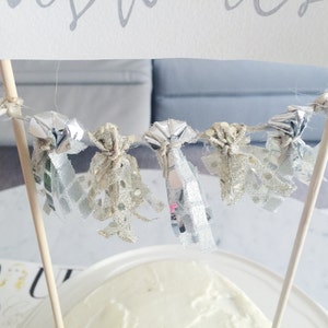 Cake Topper / Silver Calligraphy / Custom Hand Lettered / Silver Gold / Made-To-Order/ Hand Made Mini Tassels / Bamboo Skewers / Birthdays / image 4