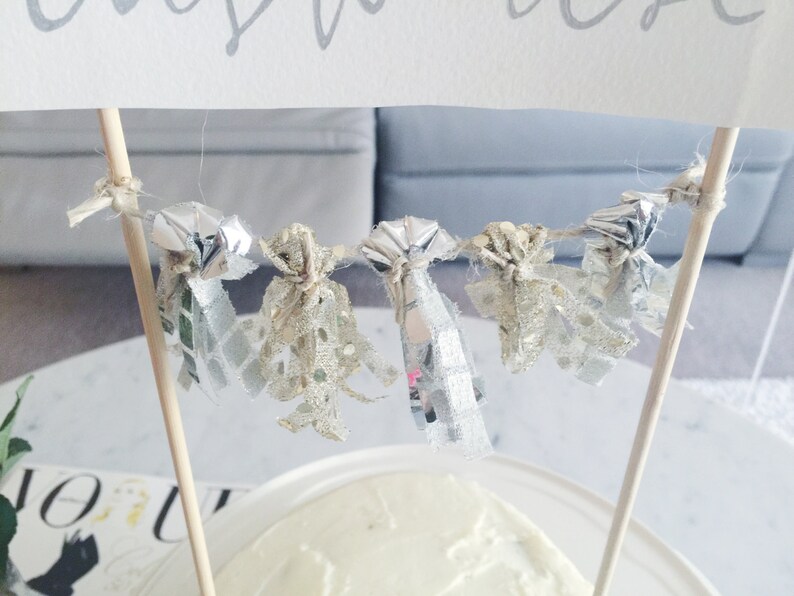 Cake Topper / Silver Calligraphy / Custom Hand Lettered / Silver Gold / Made-To-Order/ Hand Made Mini Tassels / Bamboo Skewers / Birthdays / image 4