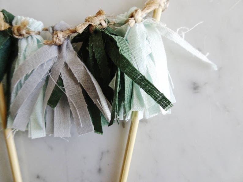 Mini Tassel Cake Topper / Custom / Olive Green Grey Mint / Made-To-Order/ Hand Made Mini Tassels / Birthday Party / Bamboo Sticks / Cotton image 2