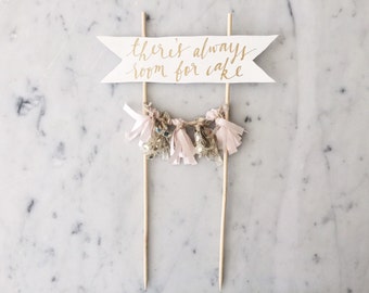 Cake Topper / Gold Calligraphy / Custom Hand Lettered/ Blush Pink Gold/ Made-To-Order/ Hand Made Mini Tassels / Baby Girl / Birthdays /