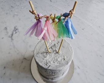 Mini Tassel Cake Topper / Custom / Unicorn Pastel Rainbow / Made-To-Order/ Hand Made Mini Tassels / Birthday Party / Bamboo Sticks / Cotton