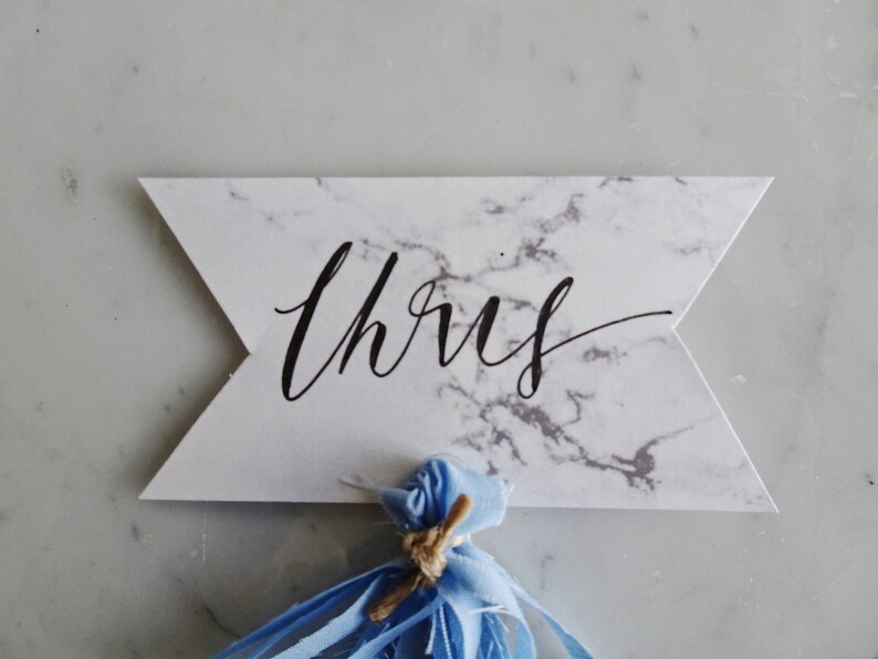 Mini Cake Topper / Modern Calligraphy / Custom Hand Lettered/ Marble Name Blue / Made-To-Order/ Hand Made Mini Tassels / image 2