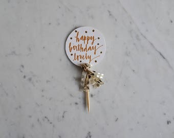 Mini Cake Topper / Rose Gold Modern Calligraphy / Custom Hand Lettered / Gold Polka Dot / Mini Tassels Balloon / Birthday Wedding/