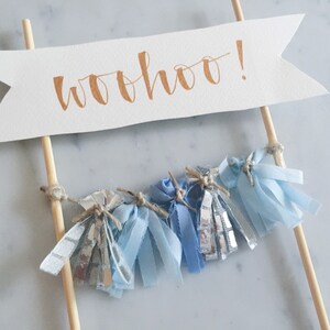 Cake Topper / Rose Gold Modern Calligraphy / Custom Hand Lettered/ Blue Silver / Made-To-Order/ Hand Made Mini Tassels / image 5