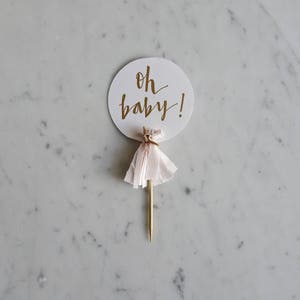 Mini Cake Topper / Gold Modern Kalligraphie / Hand beschriftet / Oh Baby Girl Blush Pink / Mini Quasten Ballon / Geburtstag Hochzeit /